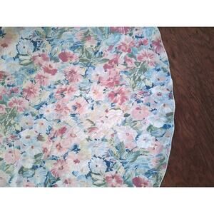 Vintage Tablecloth Pink and Blue Abstract Floral Round 69" Diameter